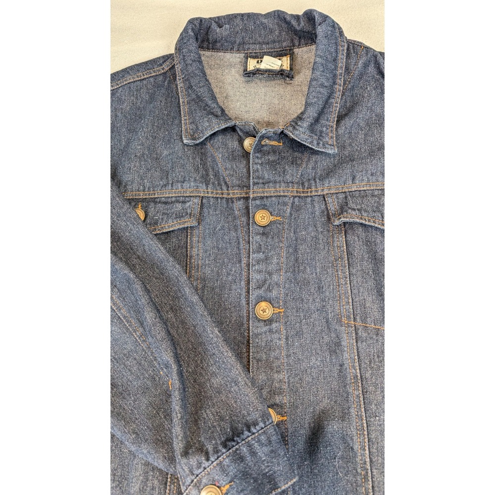 Duke Mens Denim Jacket Dark Wash Classic Trucker Workwear Utility Style Size 2XL